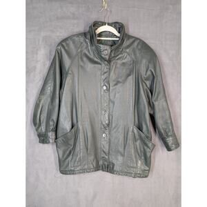 Vintage Pelle Leather Bomber Jacket Mens Large Green Made in Korea 80s 90s